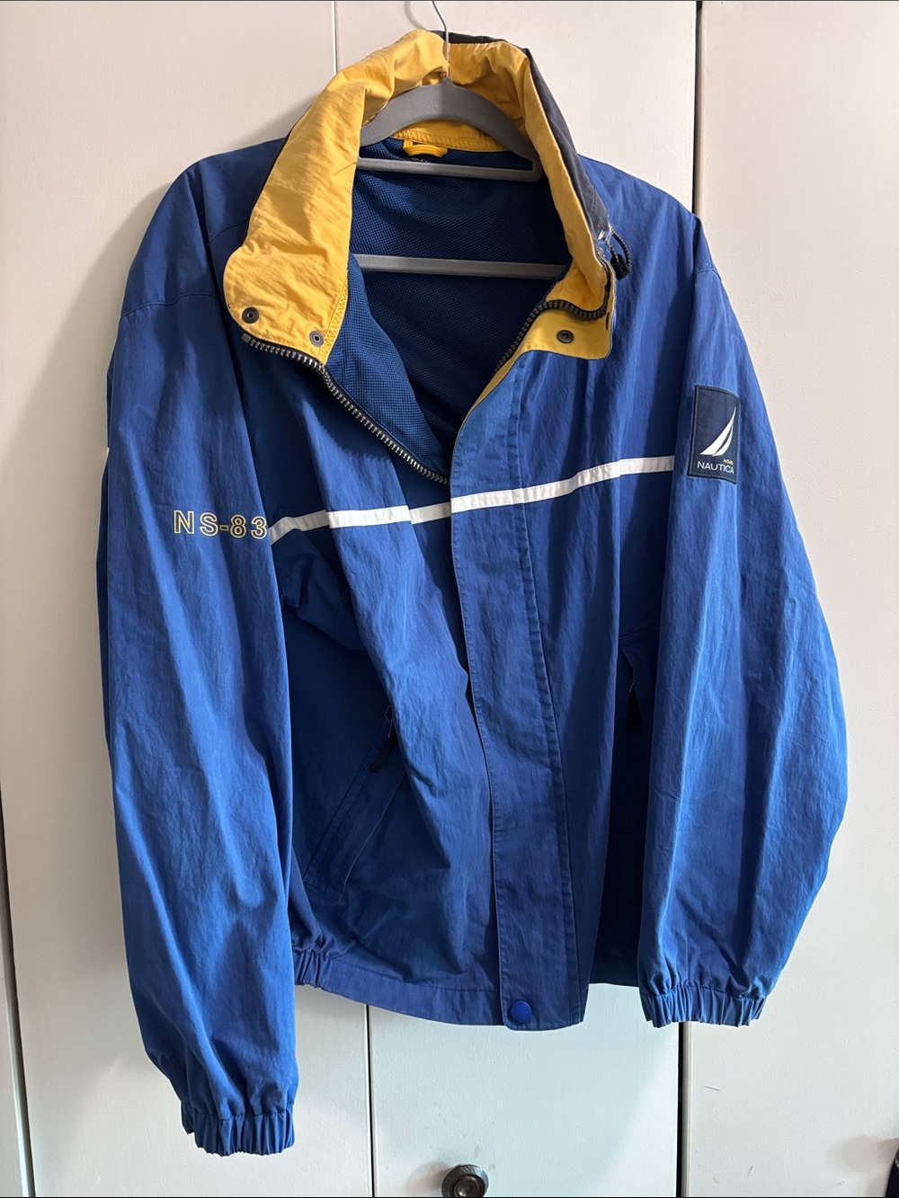 Nautica Royal Blue Jacket with Yellow Collar with hoodie extra large